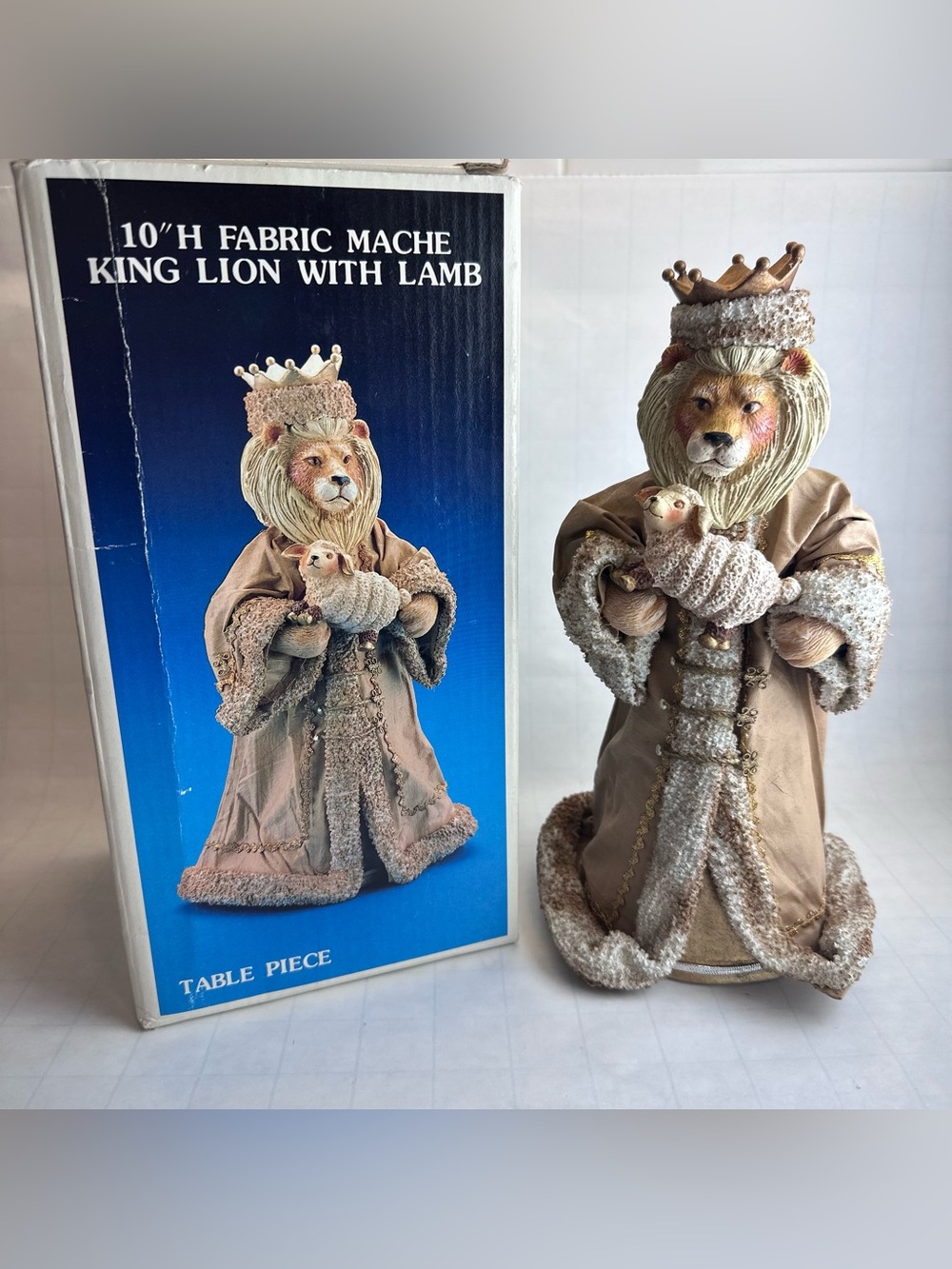 Vintage Kurt Adler Santas World King Lion Lamb 10" Christmas Fabric Mache Topper